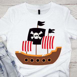 Whimsique Brown och Red Pirat Frakt T Shirt