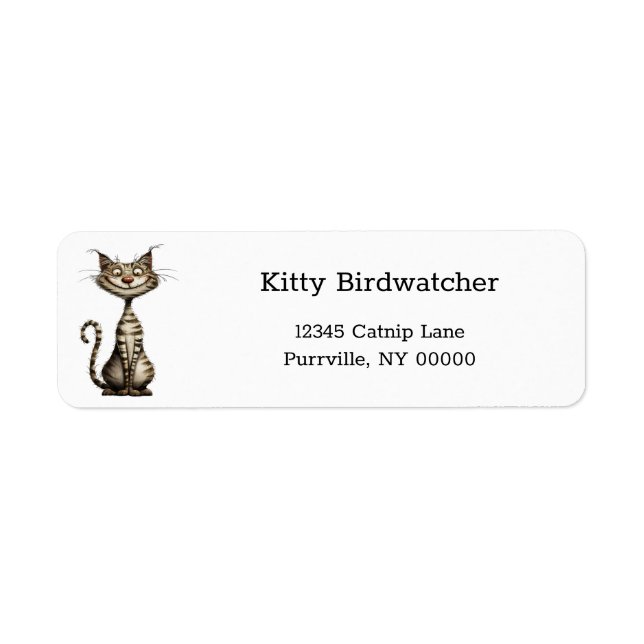Whimsique Brown Tabby katt Tecknad Returadress Etikett (Framsidan)