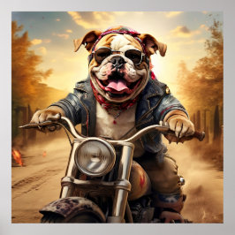 Whimsique Bulldog Chopper Riding a Motorcle Poster