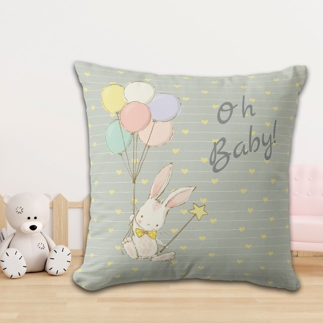 Whimsique Bunny Balloons and Flowers Baby Kudde (Skapare uppladdad)