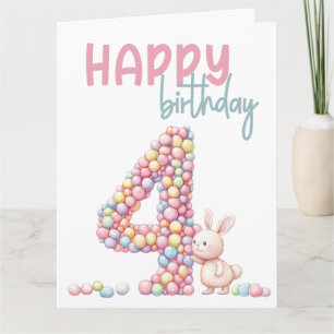 Whimsique Bunny & Candies Watercolor 4e födelsedag Kort
