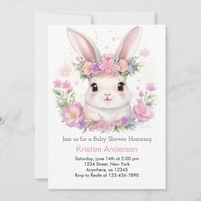 Whimsique Bunny Meadow Girl Baby Shower Inbjudningar (Framsida)