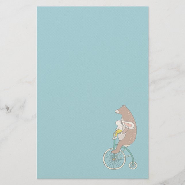 Whimsique Bunny och Bear Riding a Bike Brevpapper (Framsida)