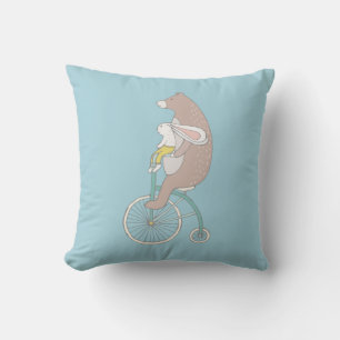 Whimsique Bunny och Bear Riding a Bike Kudde