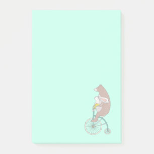 Whimsique Bunny och Bear Riding a Bike Post-it Block