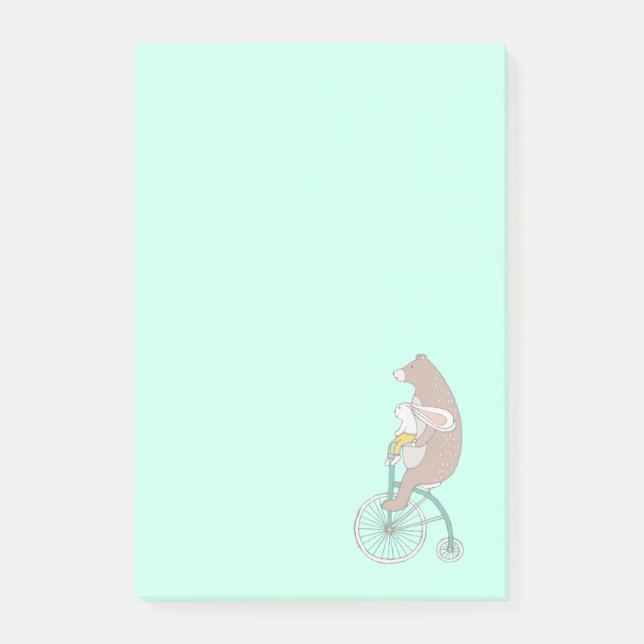 Whimsique Bunny och Bear Riding a Bike Post-it Block (Framsida)