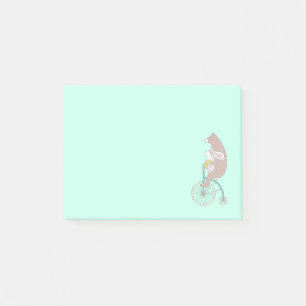 Whimsique Bunny och Bear Riding a Bike Post-it Block