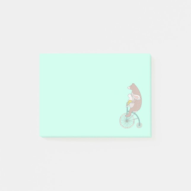 Whimsique Bunny och Bear Riding a Bike Post-it Block (Framsida)