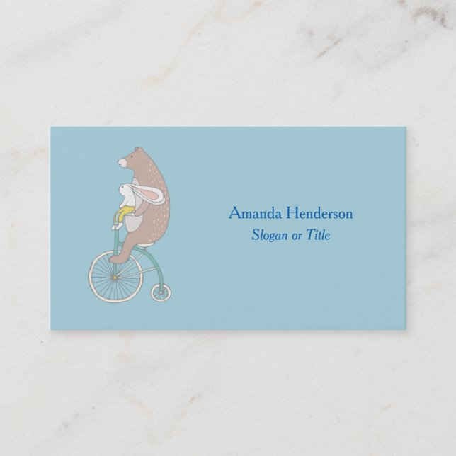 Whimsique Bunny och Bear Riding a Bike Visitkort (Framsida)