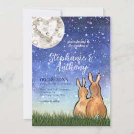 Whimsique Bunny Rabbit Måne Stars Unik Bröllop Inbjudningar