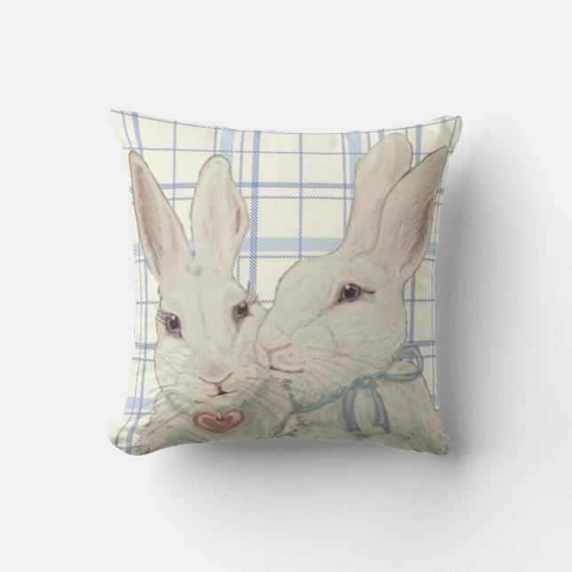 Whimsique Bunny Rabbits Blue Play Påsk Kudde (Framsida)