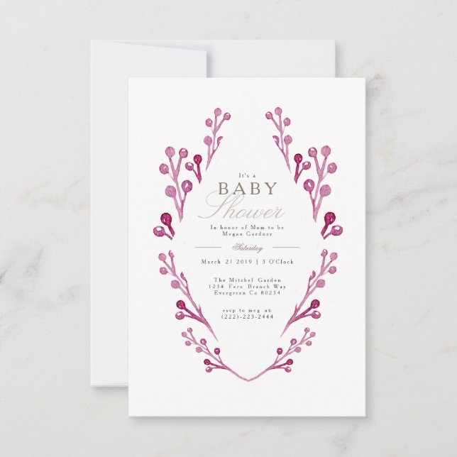 Whimsique Burgundy Berry Baby Shower | INBJUDAN (Framsida)