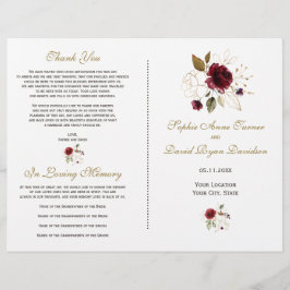 Whimsique Burgundy Guld Flowers Bröllopsprogram