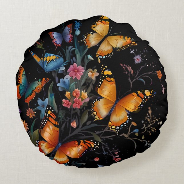 Whimsique Butterfly Garden Rund Kudde (Baksidan)