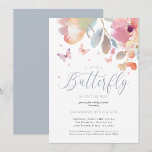 Whimsique Butterfly Rosa Blue Blommigt Baby Shower Inbjudningar
