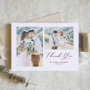 Whimsique Calligraphy Red Photo Collage Bröllop Tack Kort