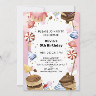 Whimsique Candyland Birthday Roligt för barn Inbjudningar