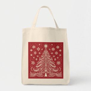 Whimsique Carryall: Folk Art Julgran Tote B Tygkasse