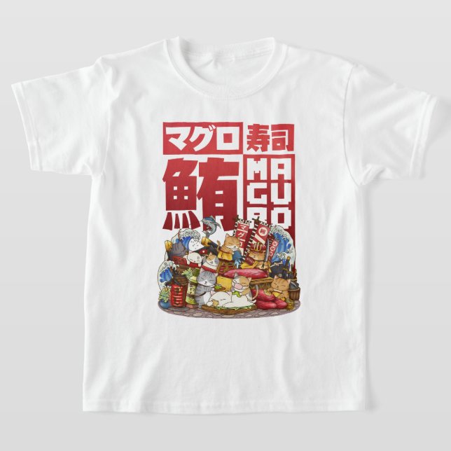 Whimsique Cat Maguro Tuna Sushi Workshop T Shirt (Laydown)