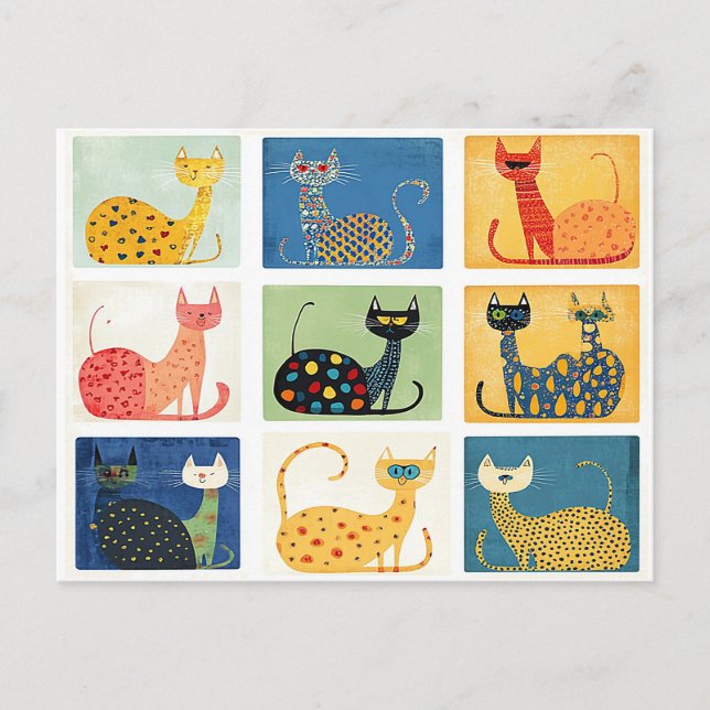 Whimsique Cat Parad Vykort (Framsida)