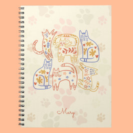 Whimsique Cats Beige Mönster Anteckningsbok