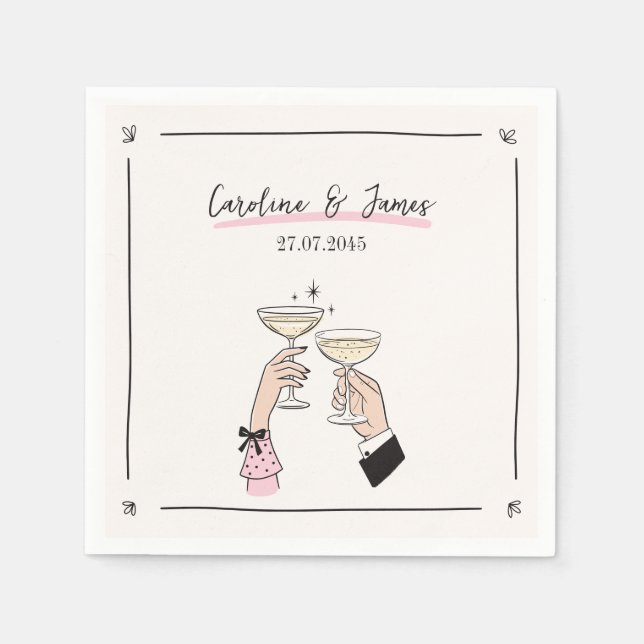 Whimsique Champagne Toast Bröllop Napkins Pappersservett (Framsidan)