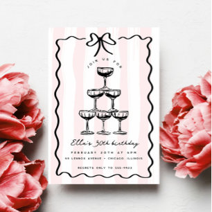 Whimsique Champagne Torn Bow Rosa Rand födelsedage Inbjudningar