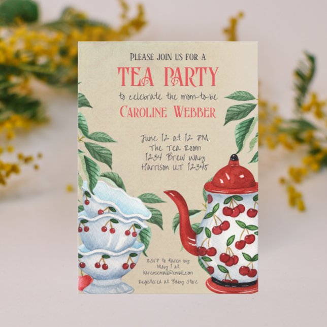 Whimsique Cherry Garden Tea Party Shower Inbjudningar (Skapare uppladdad)