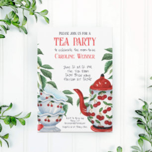 Whimsique Cherry Tea Party Shower Inbjudningar