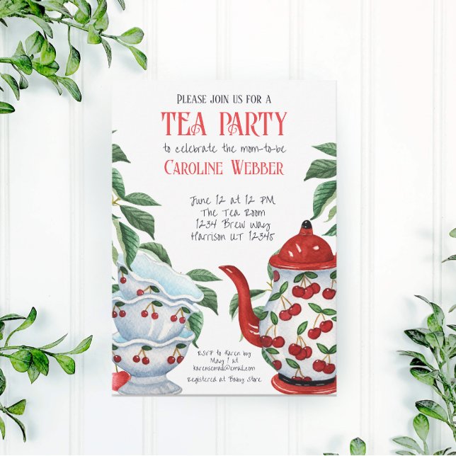 Whimsique Cherry Tea Party Shower Inbjudningar (Skapare uppladdad)