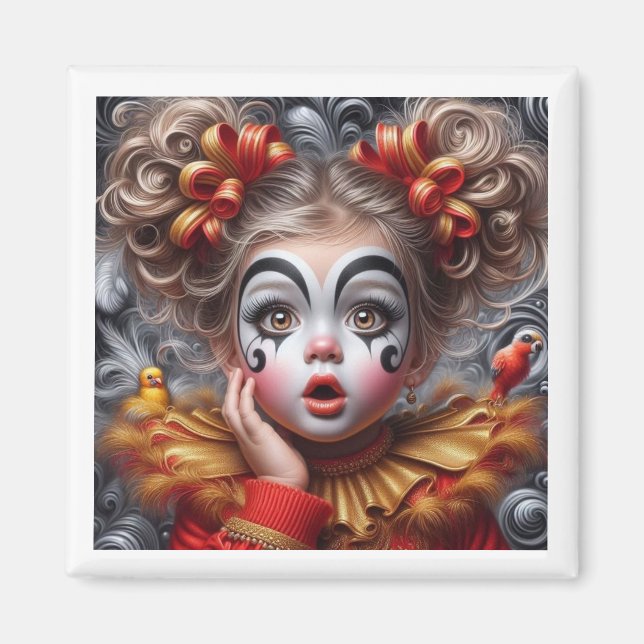 Whimsique Clown Girl Magnet - snygg och unik (Framsidan)