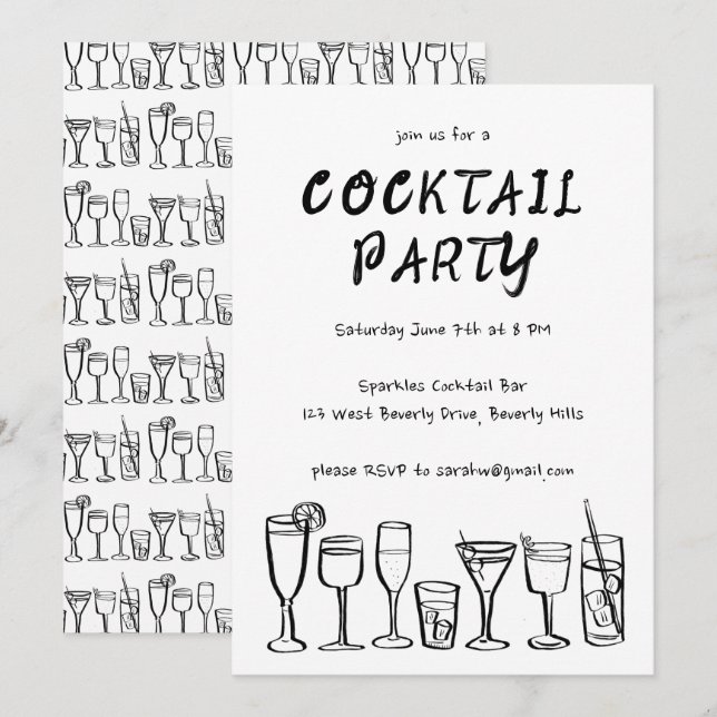 Whimsique Cocktail Drinks Anpassningsbar Födelseda Inbjudningar (Fram/baksida)