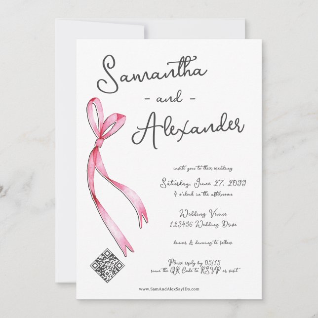 Whimsique Coquette Bow Glam Monogram Bröllop Inbjudningar (Framsida)