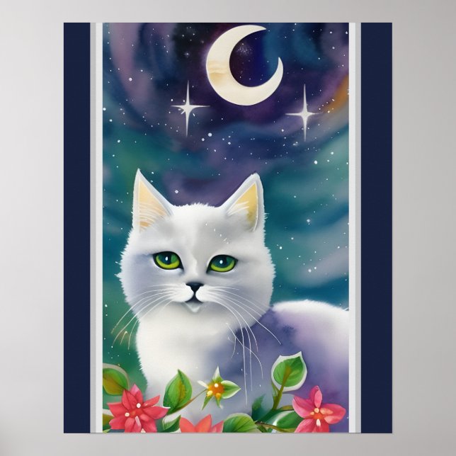 Whimsique Cosmic Kattunge Watercolor Poster (Framsidan)