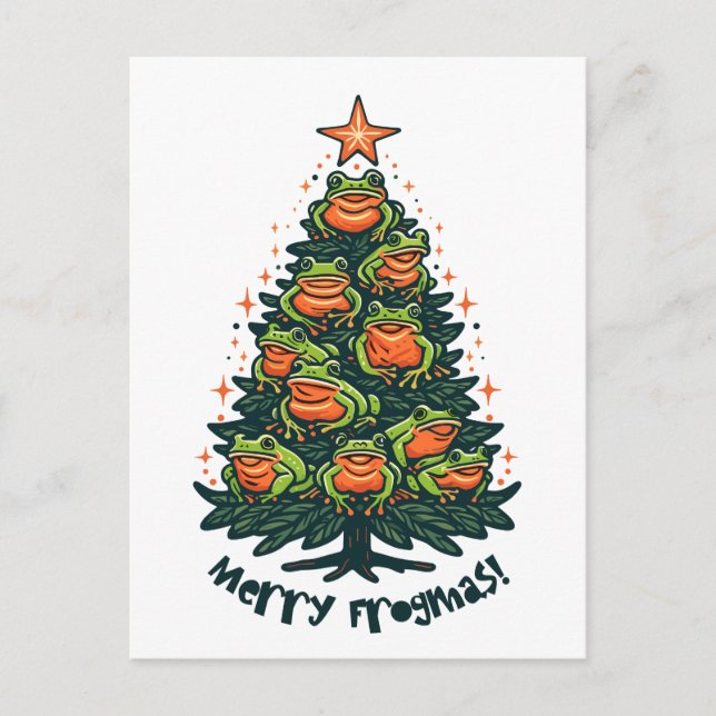 Whimsique Croaks: Frogs sjunger "Merry Frogmas" Vykort (Framsida)