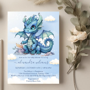 Whimsique Cute Baby Dragon Baby Shower Inbjudningar