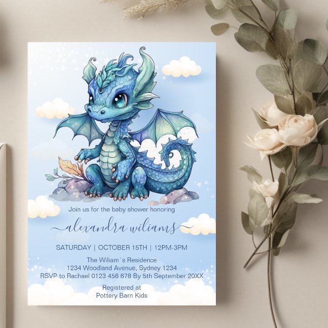 Whimsique Cute Baby Dragon Baby Shower Inbjudningar (Skapare uppladdad)