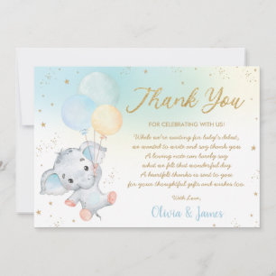 Whimsique cute Elephant Balloons Baby Shower Boy Tack Kort