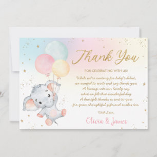 Whimsique cute Elephant Balloons Baby Shower Girl Tack Kort