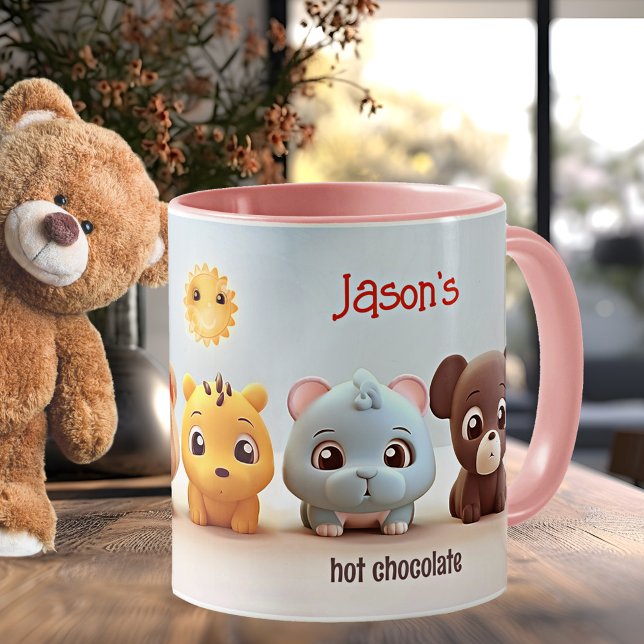 Whimsique Cute Hundar ger för barn Mugg (Personalized mug featuring illustrations of cute whimsical dogs in lovely pastel colors)