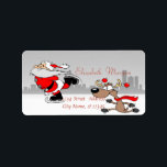 Whimsique Cute Jultomten, Reindeer jul Adressetikett<br><div class="desc">Jultomten och renar. En elegant och en sofistikerad design. Anpassa med ditt namn och information om adress.</div>