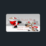 Whimsique Cute Jultomten, Reindeer jul Adressetikett<br><div class="desc">Jultomten och renar. En elegant och en sofistikerad design. Anpassa med ditt namn och information om adress.</div>