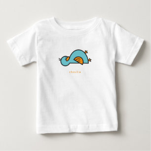 Whimsique Cute Tecknad Teal Blue Baby Duckling Boy T-shirt