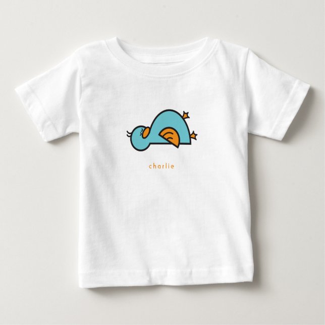 Whimsique Cute Tecknad Teal Blue Baby Duckling Boy T-shirt (Framsida)