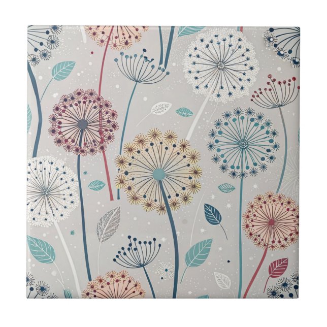 Whimsique Dandelion - Red, Gult, White & Teal Kakelplatta (Framsidan)