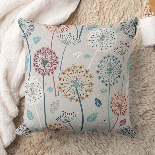 Whimsique Dandelion - Red, Gult, White & Teal Kudde (Filt)