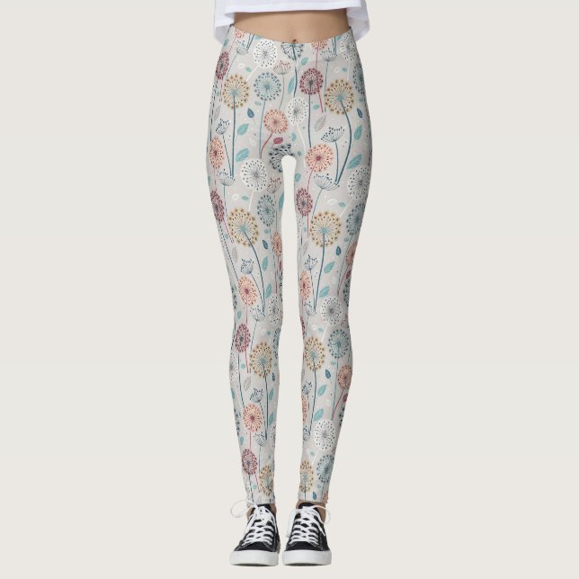 Whimsique Dandelion - Red, Gult, White & Teal Leggings (Framsida)