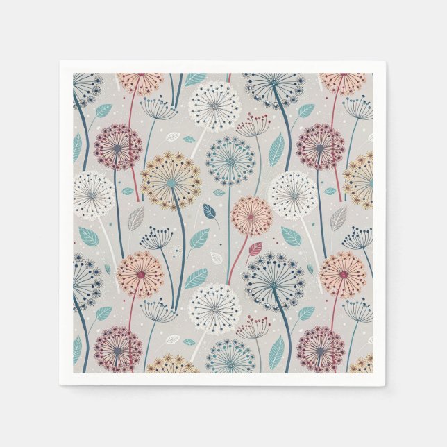 Whimsique Dandelion - Red, Gult, White & Teal Pappersservett (Framsidan)