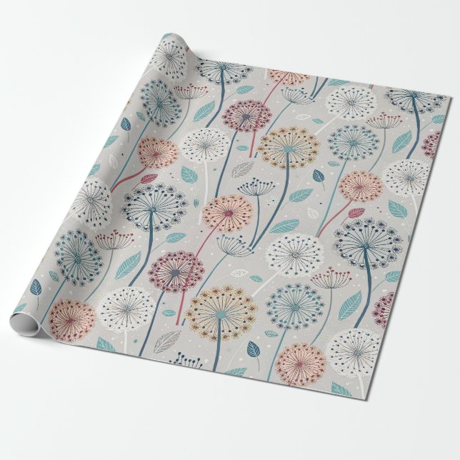 Whimsique Dandelion - Red, Gult, White & Teal Presentpapper (Utrullad)
