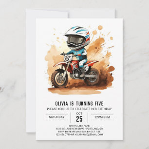 Whimsique Dirt Hjul Motorcle Birthday Inbjudningar